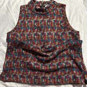 *Anthropologie Multicolor Textured Mock Neck Sleeveless Top with Back Zipper